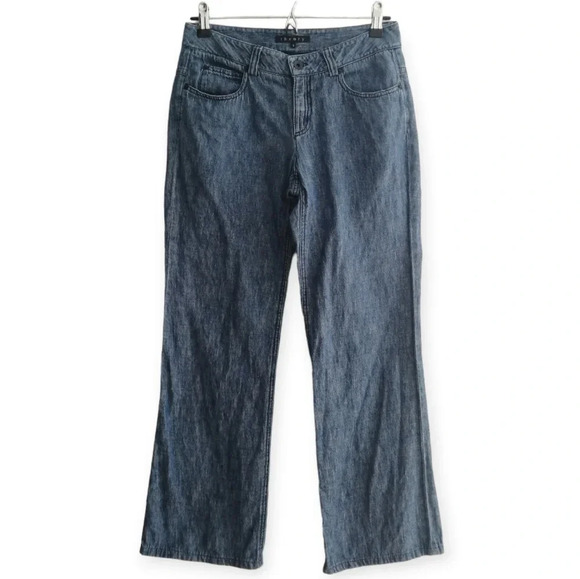 Theory Bricker Cotton Wide Leg Chambray Pants 2 Boho Coastal Resort - Picture 1 of 15